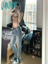 Lunivop Women Japanese Gyaru Harajuku Fashion Y2K Streetwear Slim Low Rise Flare Denim Pants Slit